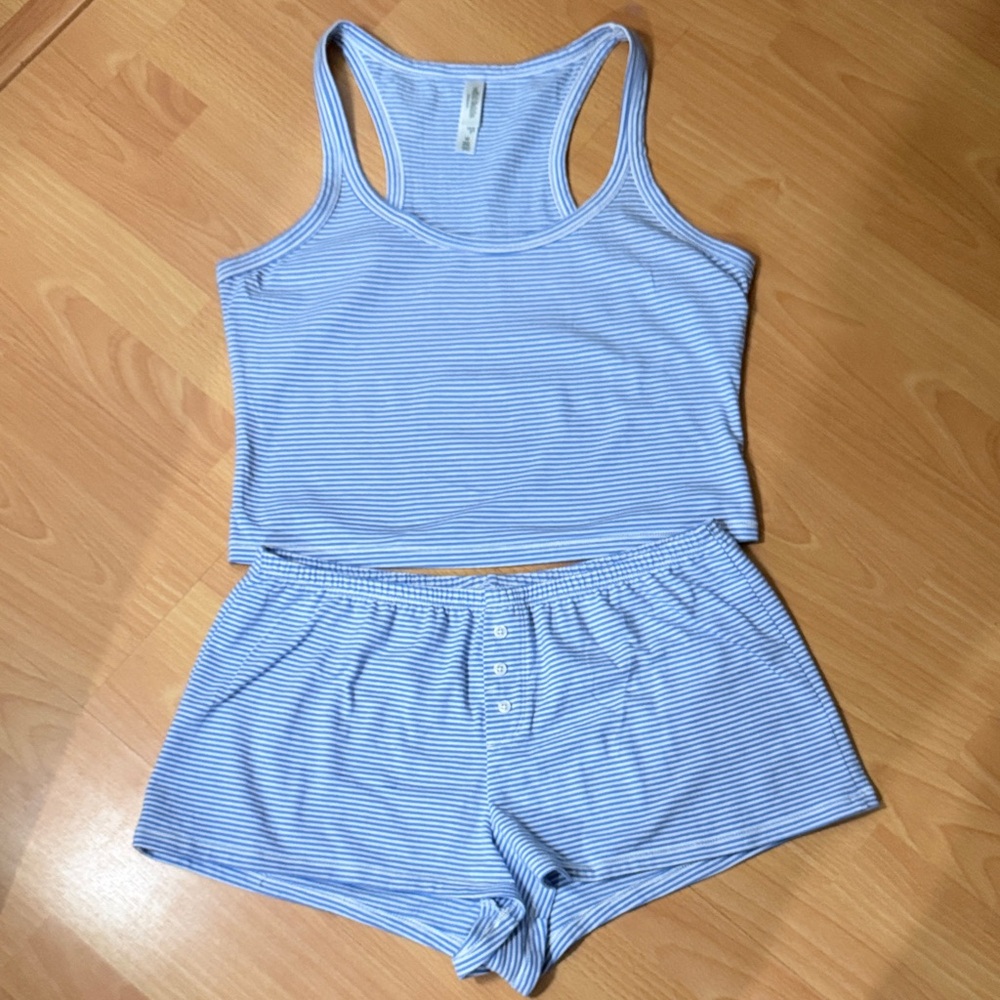 Wild Fable Women’s Blue Striped Cotton Tank & Shorts Sleep Set - Picture 2 of 8